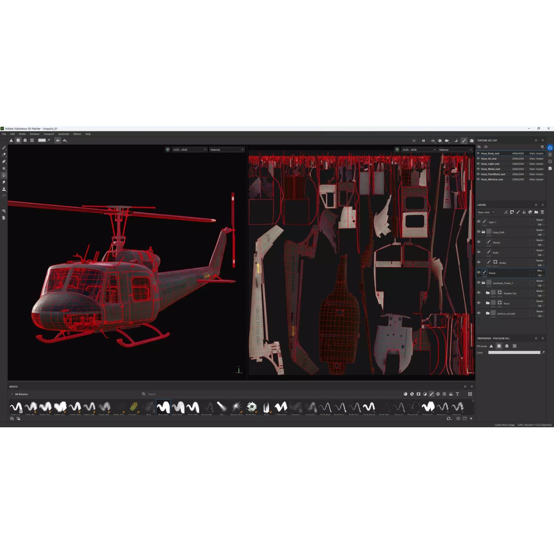 Iroquois UH-1 Huey Helicopter 3D Model – High Poly Game-Ready Asset, FBX, OBJ - View 9