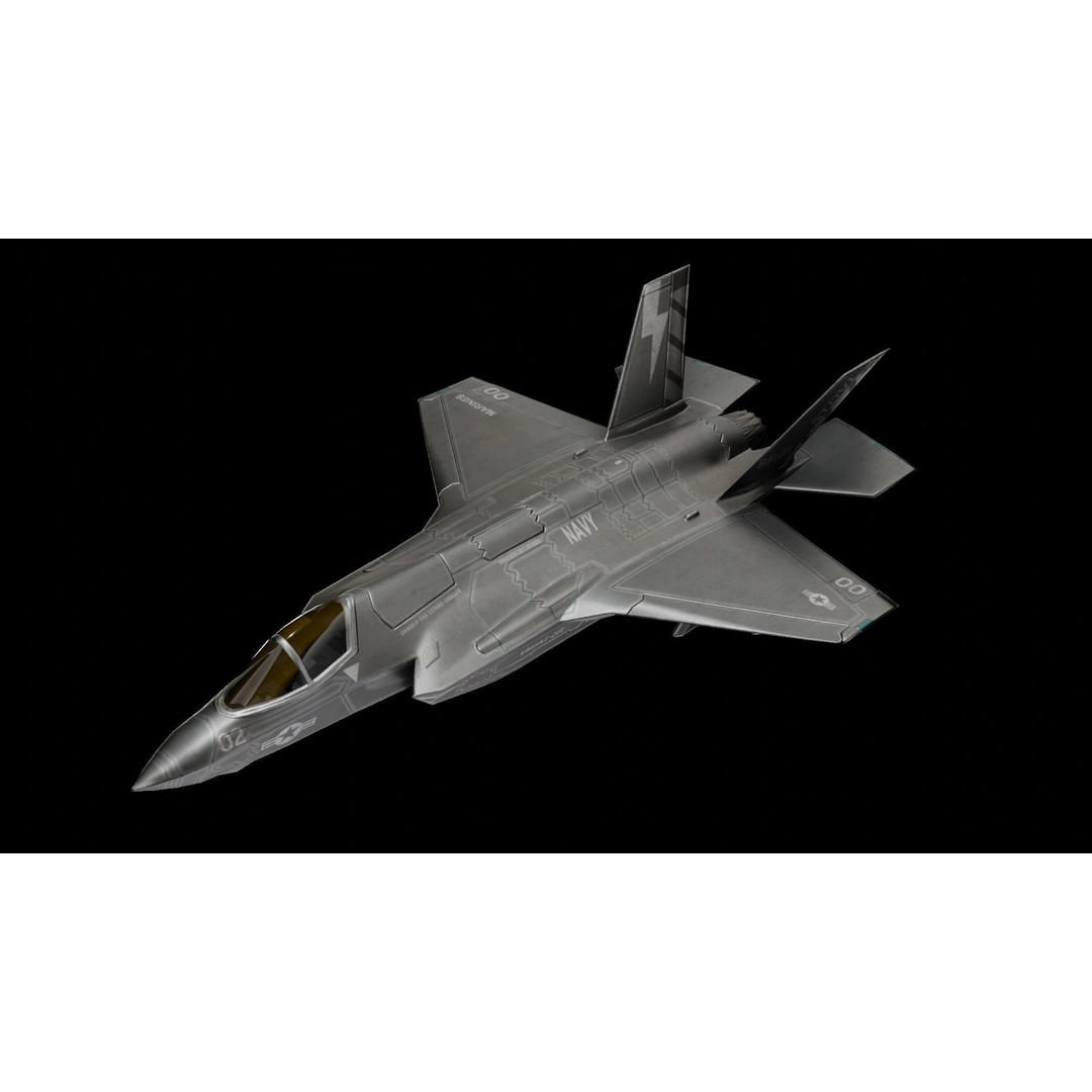 Lockheed Martin F-35 Lightning 3D Model – Low Poly Military Aircraft, FBX - View 3