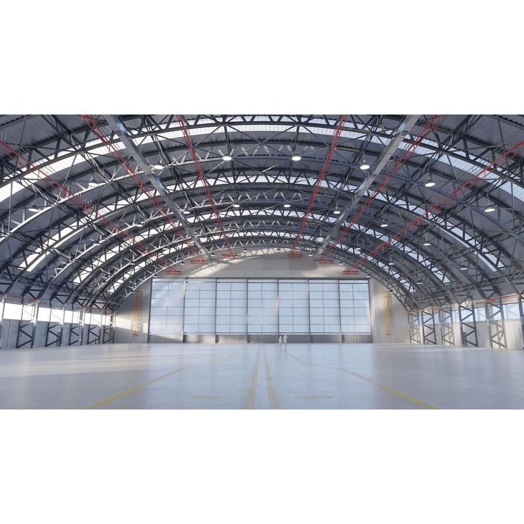 Aircraft Hangar 3D Model – High Poly Architectural Warehouse, Blender - View 11