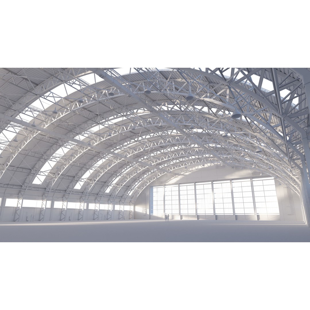 Aircraft Hangar 3D Model – High Poly Architectural Warehouse, Blender - View 12