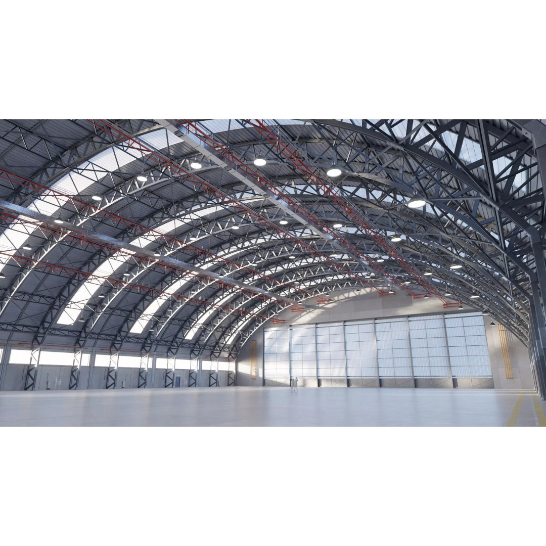Aircraft Hangar 3D Model – High Poly Architectural Warehouse, Blender - View 2