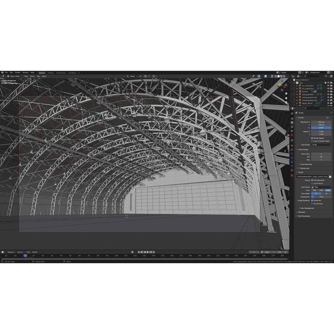 Aircraft Hangar 3D Model – High Poly Architectural Warehouse, Blender - View 22