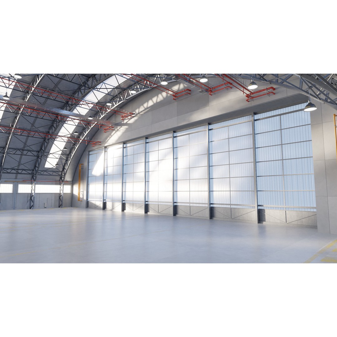 Aircraft Hangar 3D Model – High Poly Architectural Warehouse, Blender - View 5