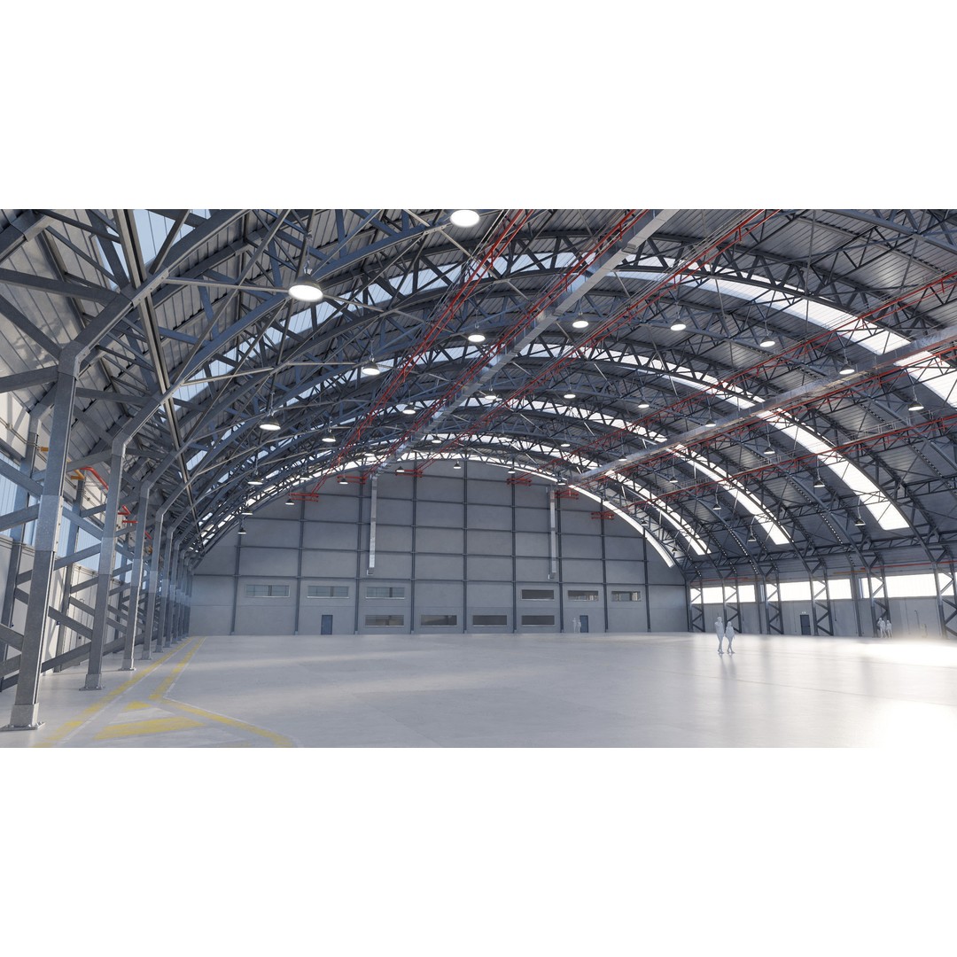 Aircraft Hangar 3D Model – High Poly Architectural Warehouse, Blender - View 7
