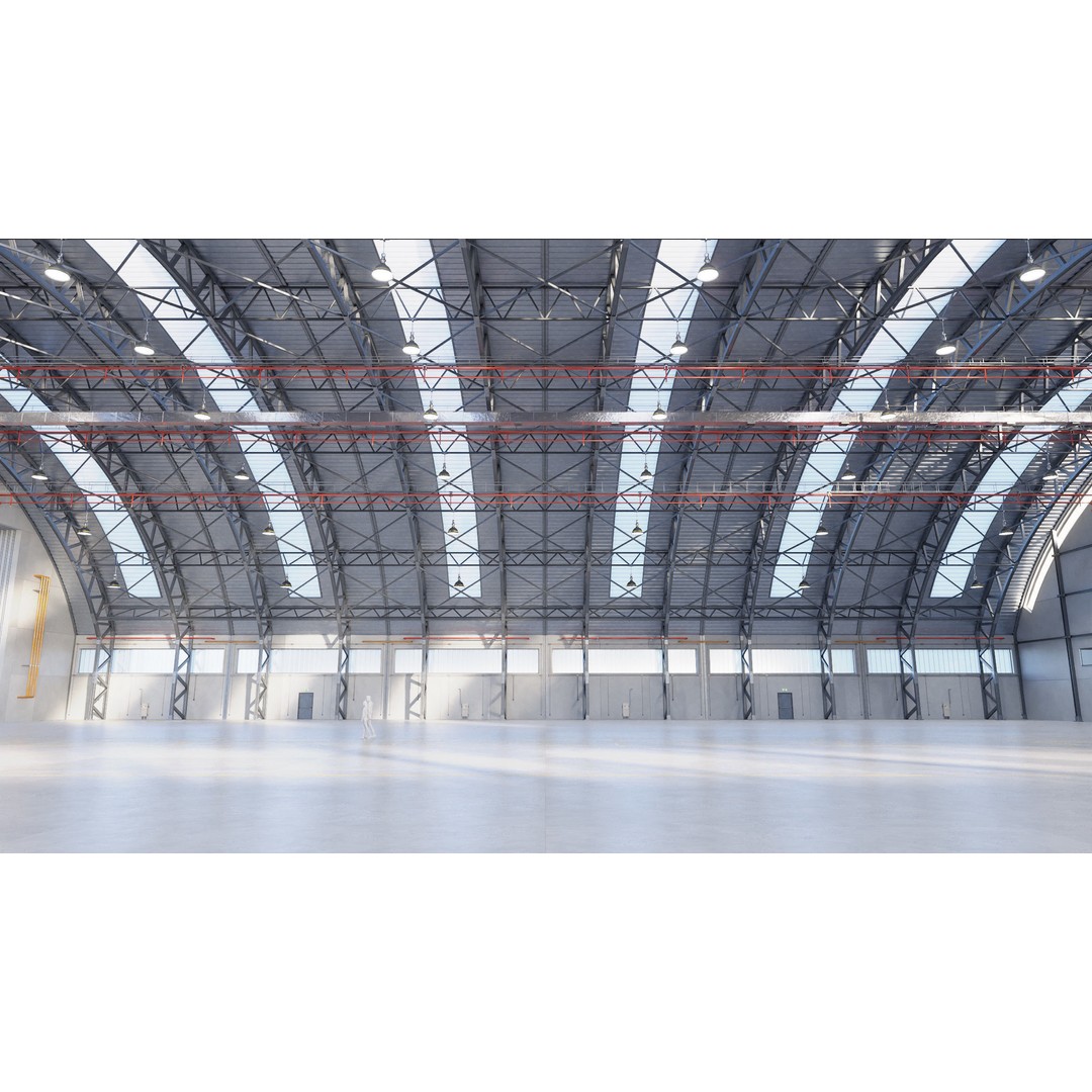 Aircraft Hangar 3D Model – High Poly Architectural Warehouse, Blender - View 9