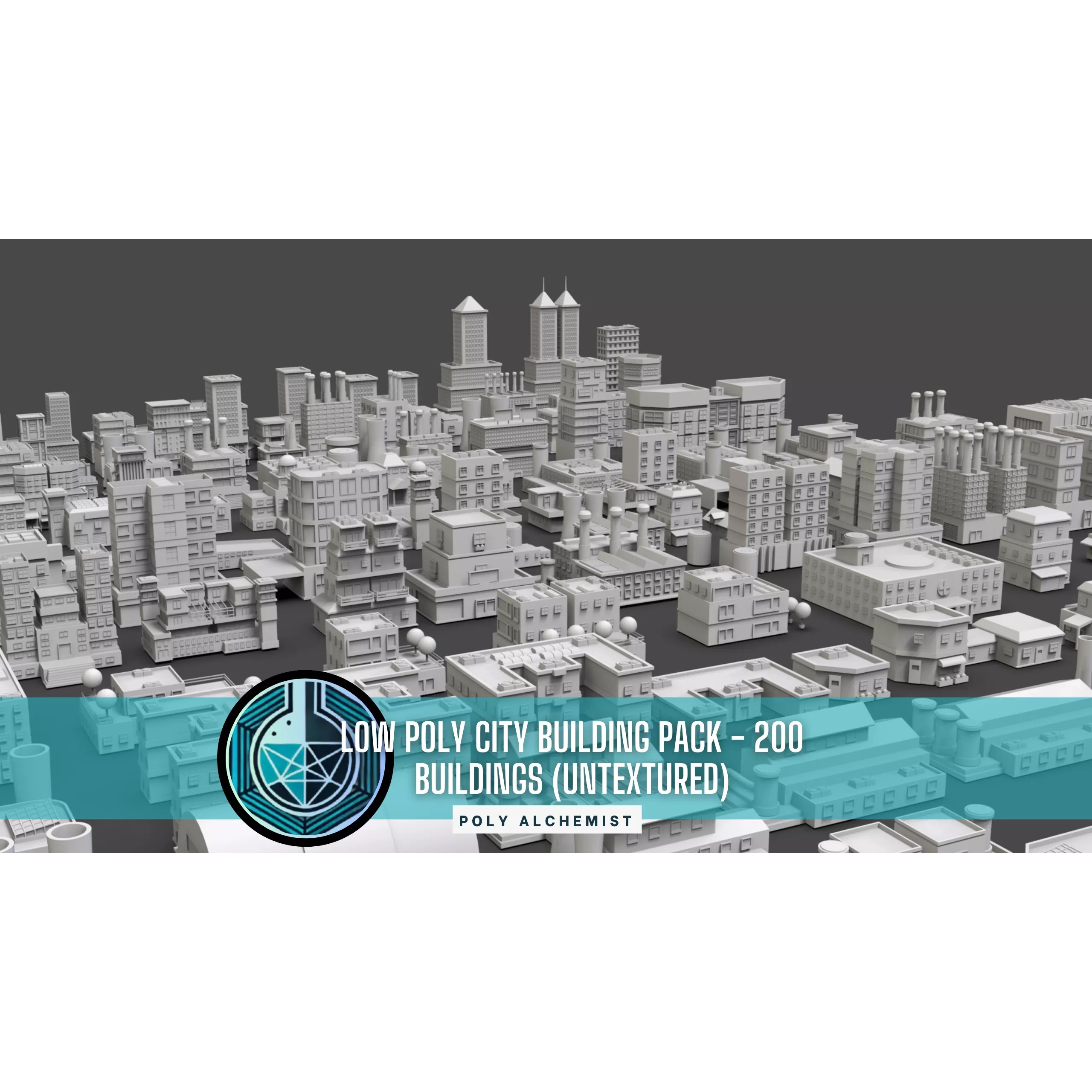 Low Poly City Buildings Pack - Low-Poly Game-Ready 3D Model - View 2