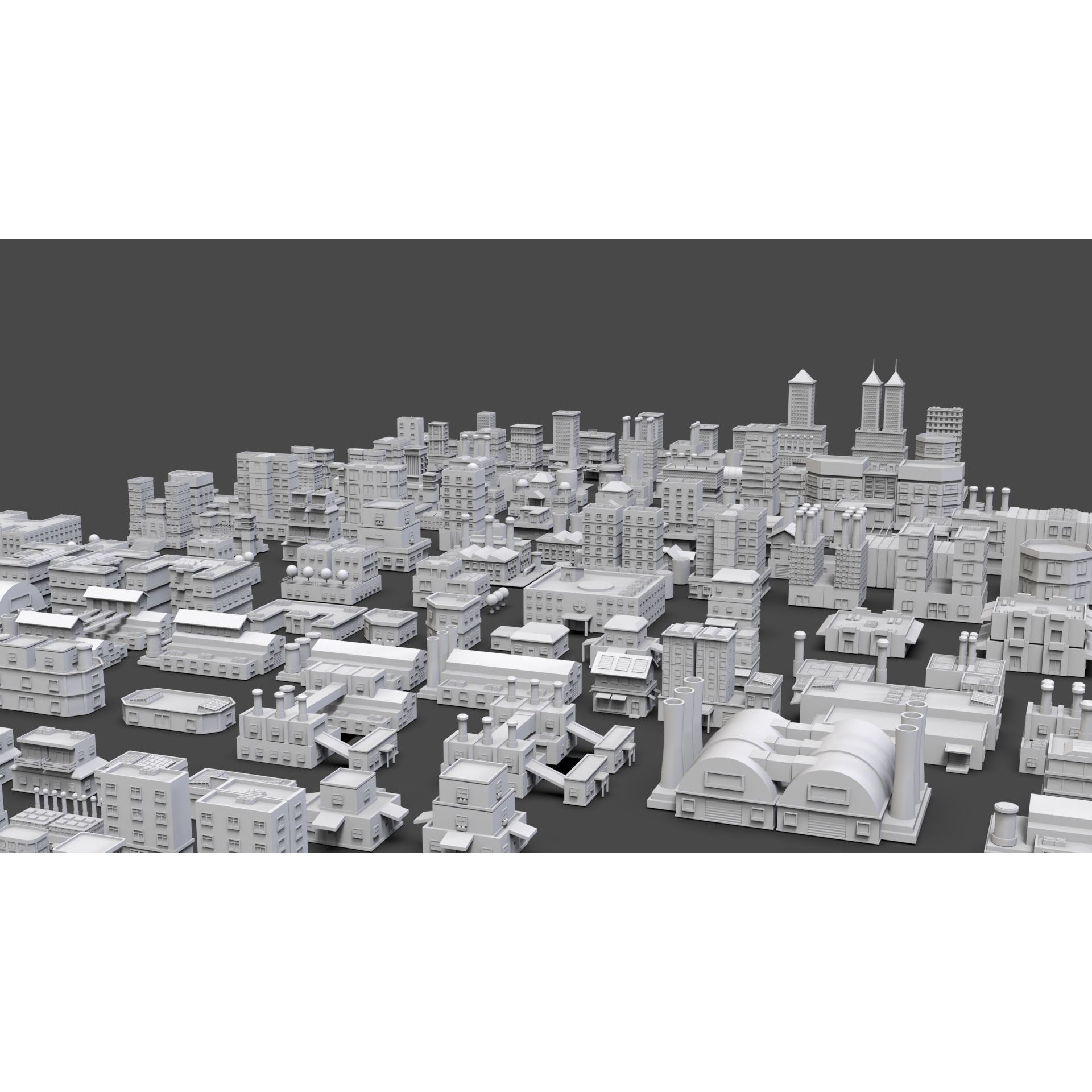 Low Poly City Buildings Pack - Low-Poly Game-Ready 3D Model - View 3