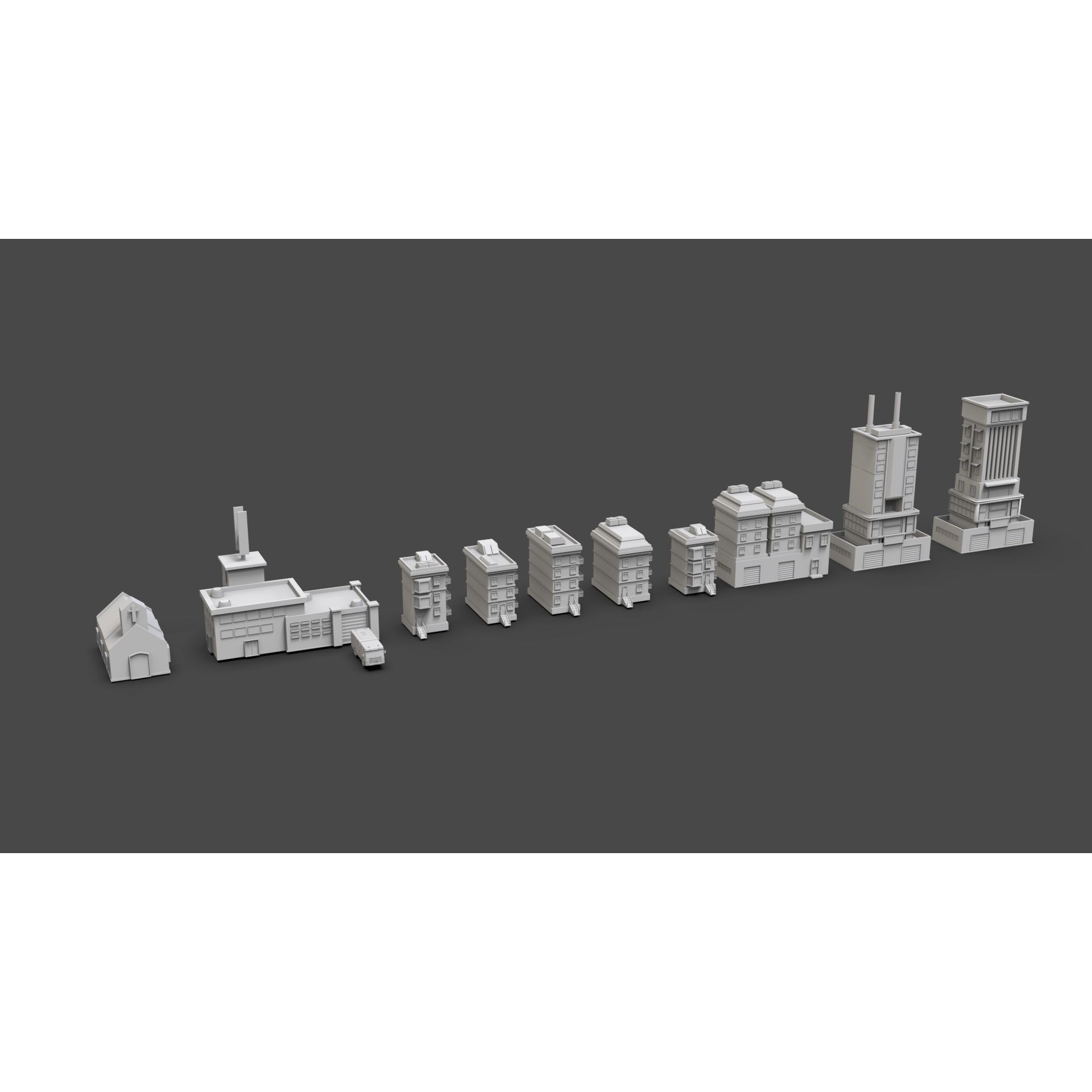 Low Poly City Buildings Pack - Low-Poly Game-Ready 3D Model - View 34