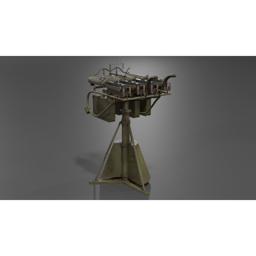 Maxim Anti Aircraft Machine Gun 3D Model – Low Poly Game Asset, FBX, OBJ - View 10