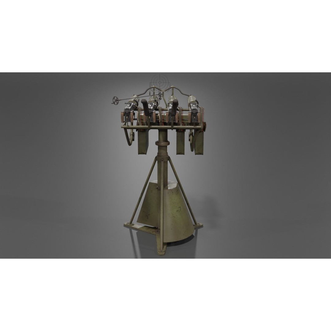 Maxim Anti Aircraft Machine Gun 3D Model – Low Poly Game Asset, FBX, OBJ - View 11