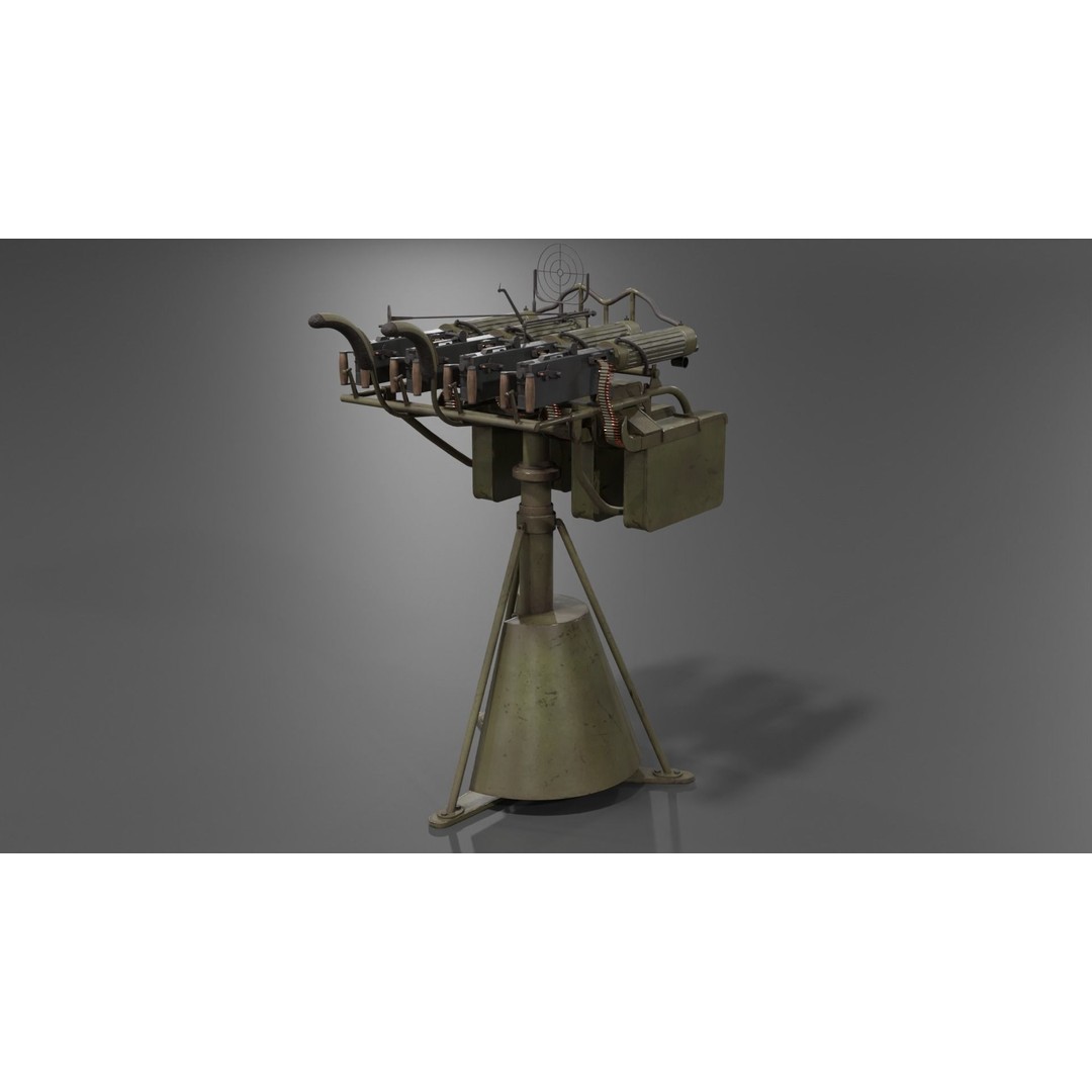 Maxim Anti Aircraft Machine Gun 3D Model – Low Poly Game Asset, FBX, OBJ - View 12