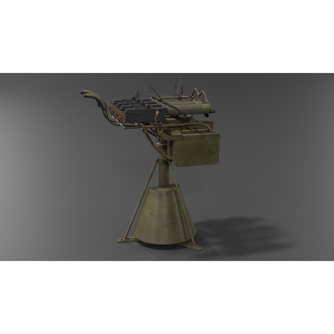 Maxim Anti Aircraft Machine Gun 3D Model – Low Poly Game Asset, FBX, OBJ - View 13