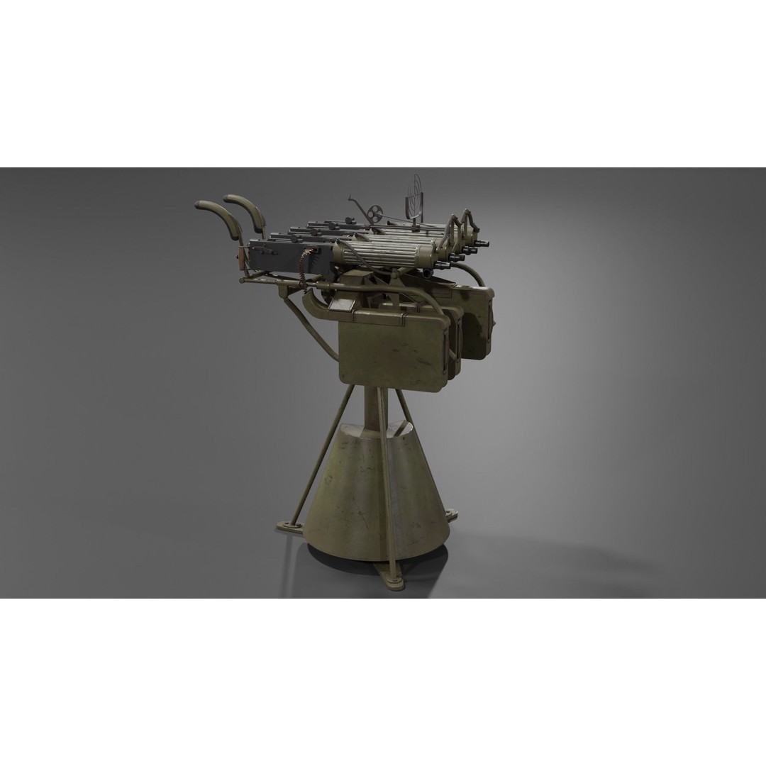 Maxim Anti Aircraft Machine Gun 3D Model – Low Poly Game Asset, FBX, OBJ - View 14