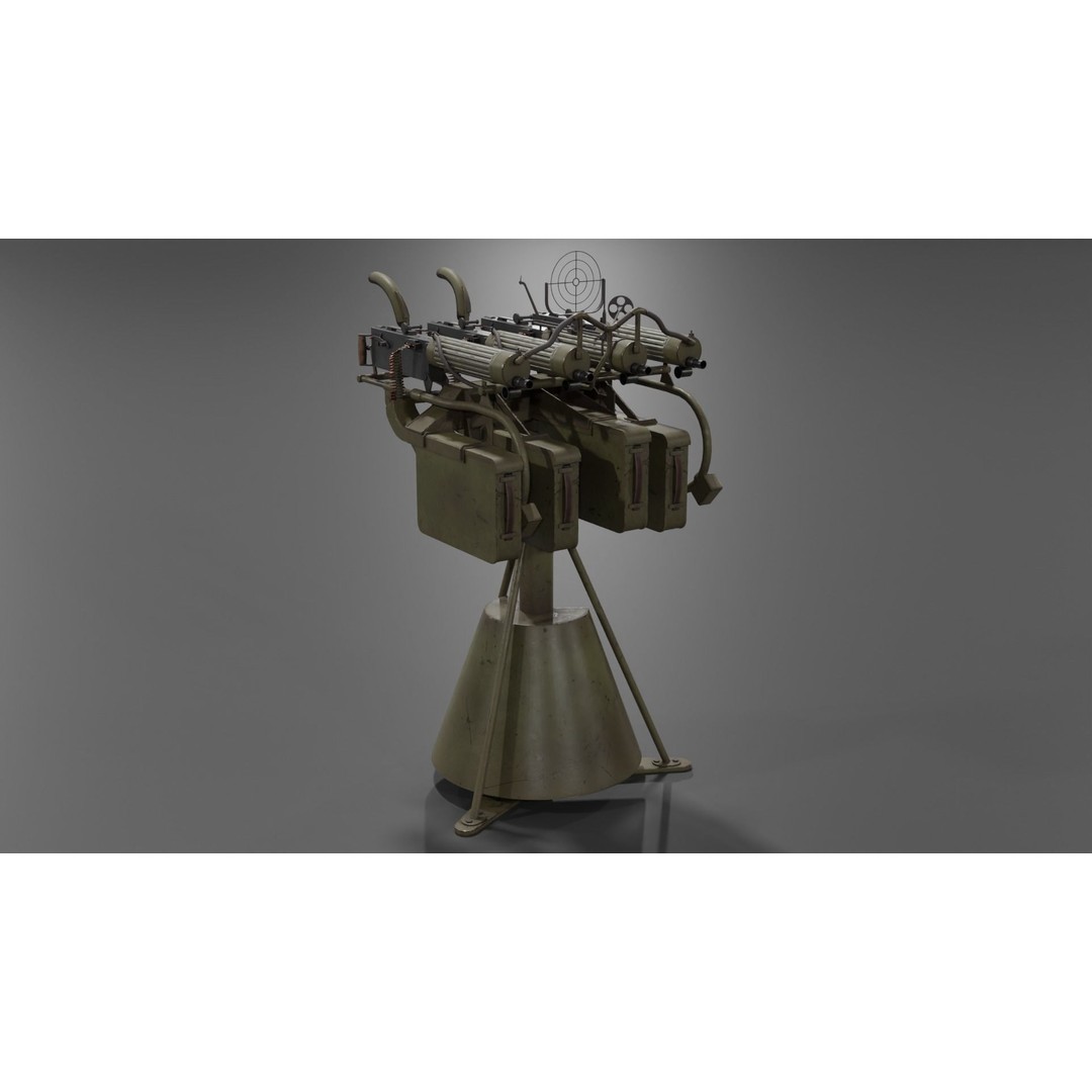 Maxim Anti Aircraft Machine Gun 3D Model – Low Poly Game Asset, FBX, OBJ - View 15
