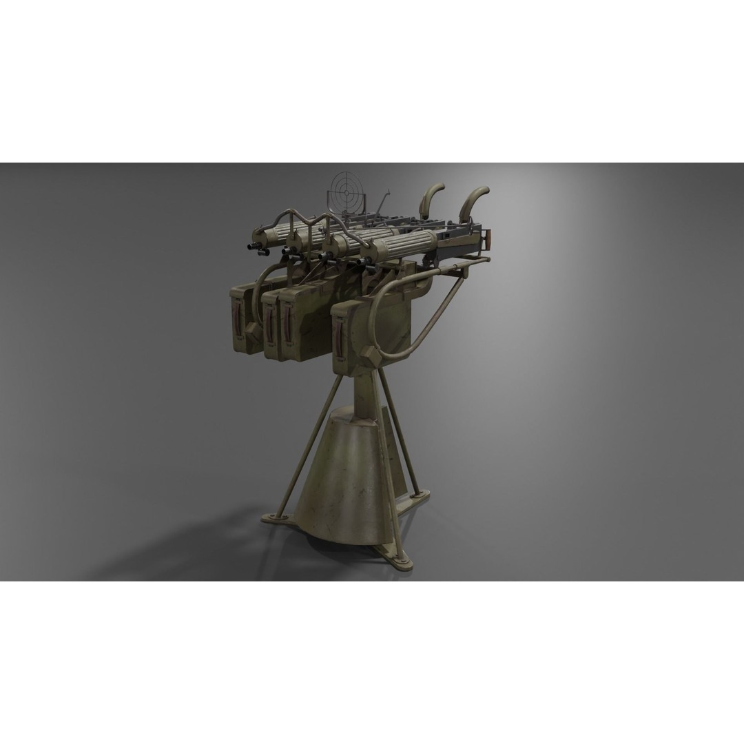 Maxim Anti Aircraft Machine Gun 3D Model – Low Poly Game Asset, FBX, OBJ - View 17