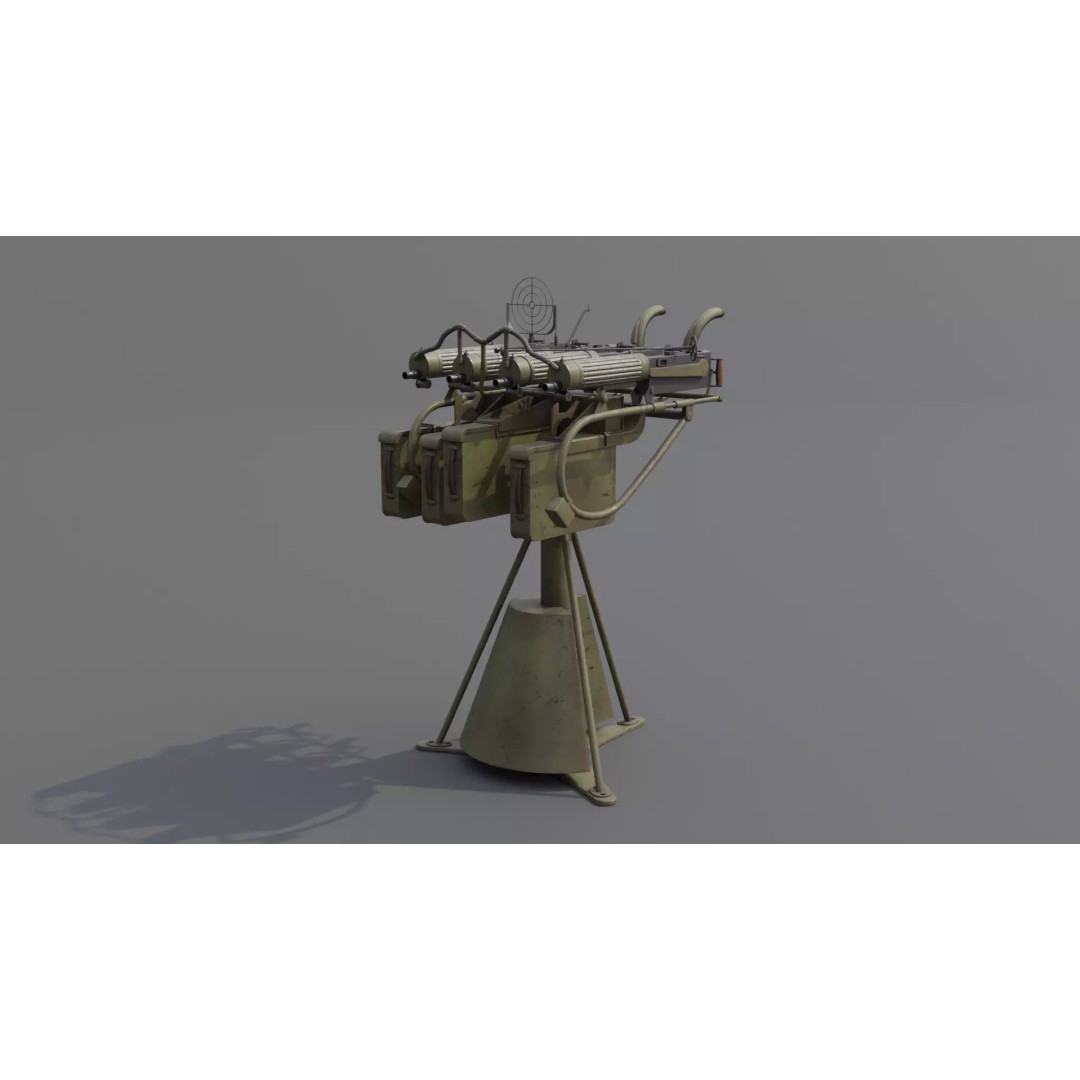 Maxim Anti Aircraft Machine Gun 3D Model – Low Poly Game Asset, FBX, OBJ - View 2