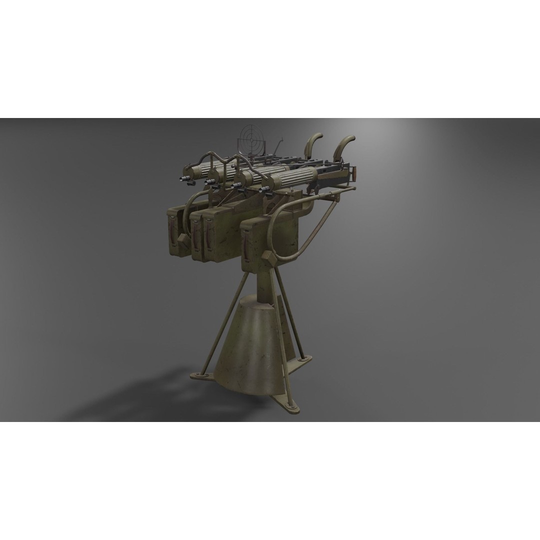 Maxim Anti Aircraft Machine Gun 3D Model – Low Poly Game Asset, FBX, OBJ - View 3