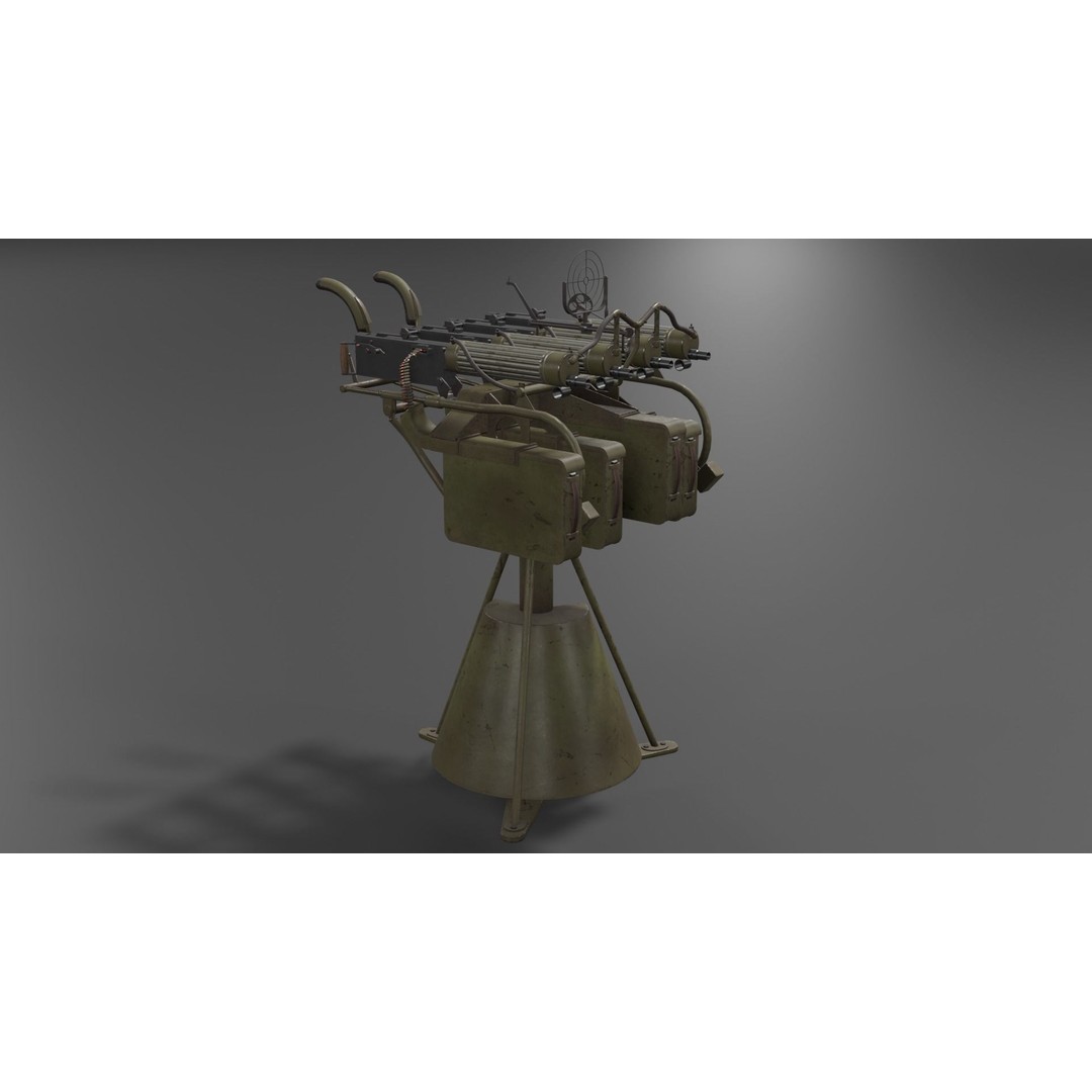 Maxim Anti Aircraft Machine Gun 3D Model – Low Poly Game Asset, FBX, OBJ - View 4