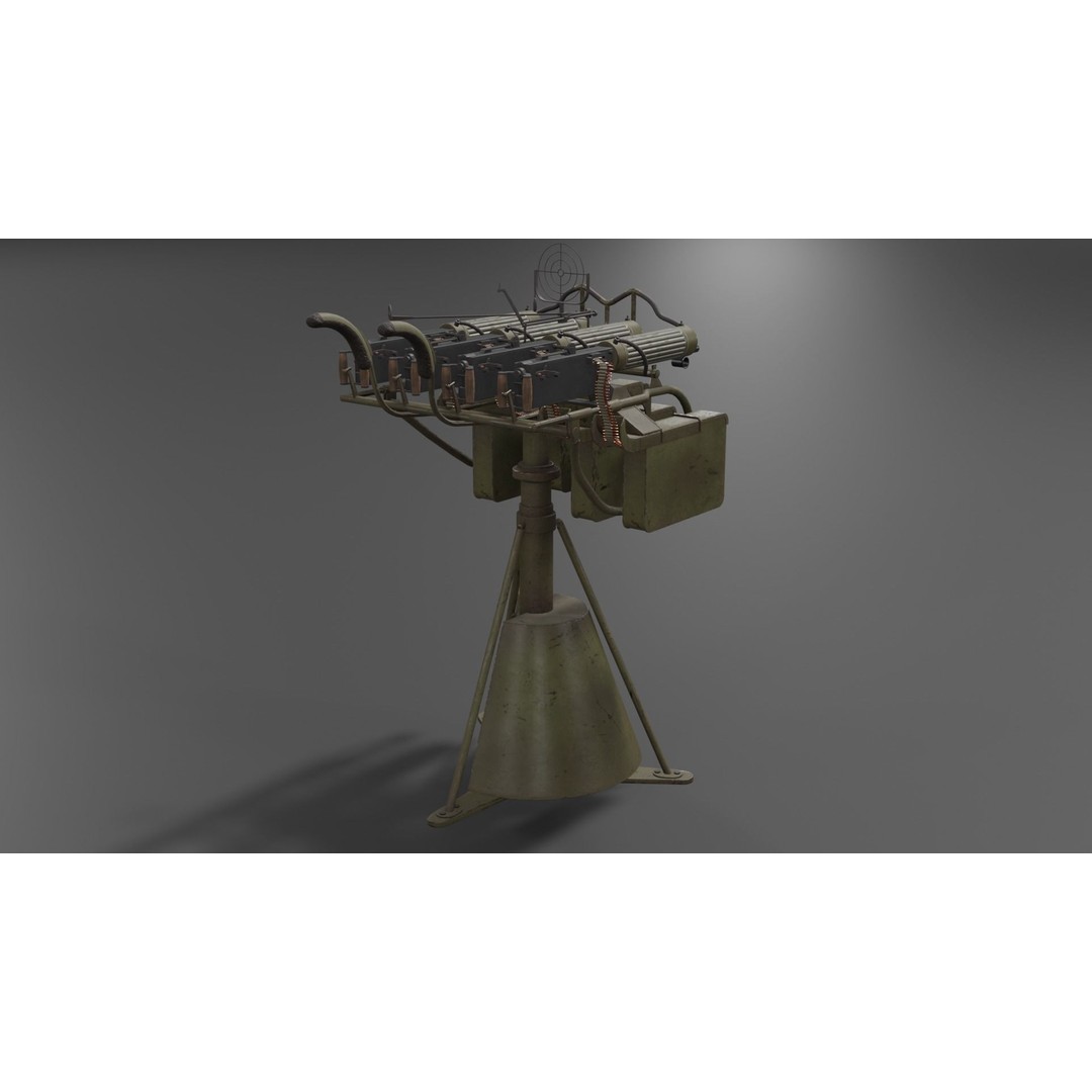 Maxim Anti Aircraft Machine Gun 3D Model – Low Poly Game Asset, FBX, OBJ - View 5