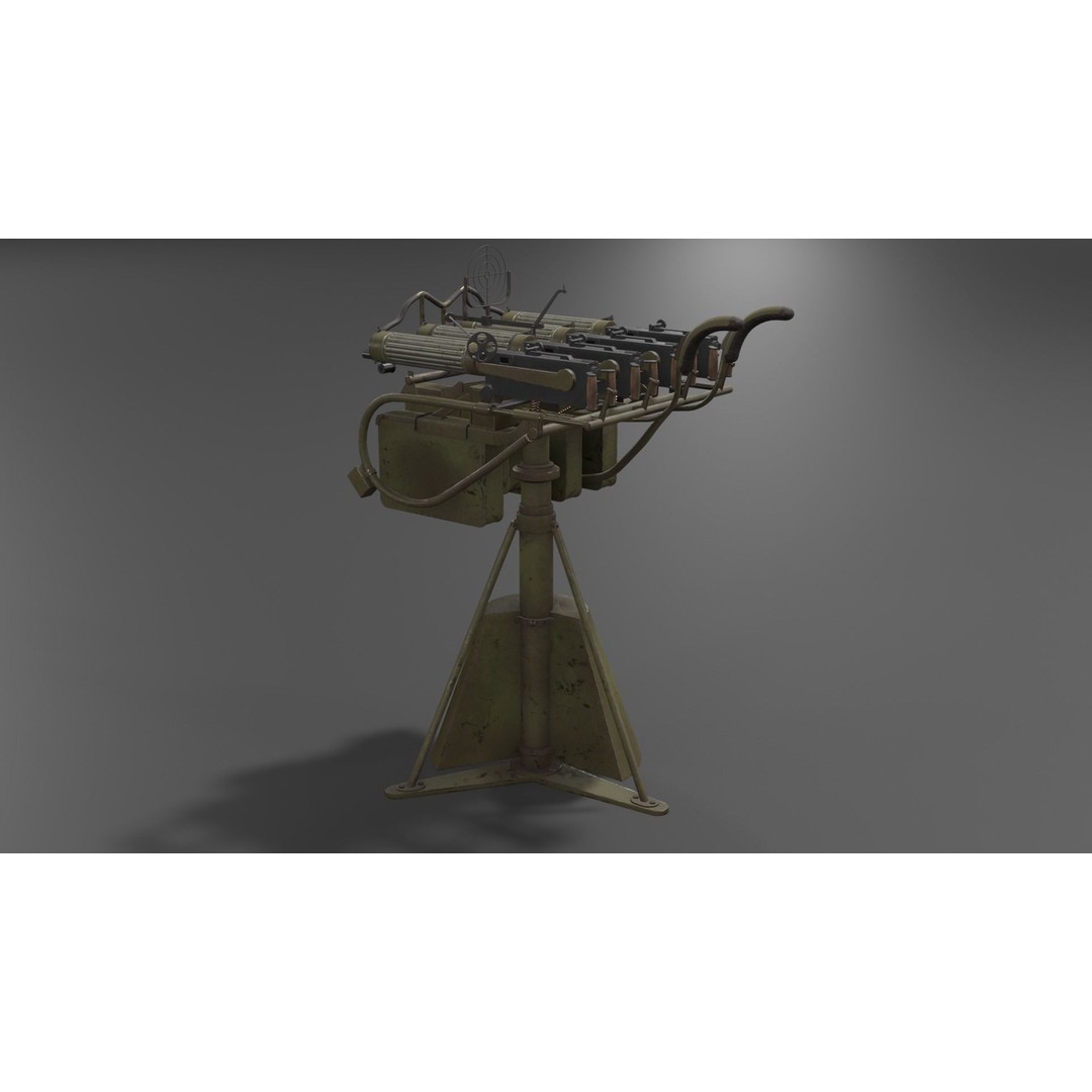 Maxim Anti Aircraft Machine Gun 3D Model – Low Poly Game Asset, FBX, OBJ - View 6