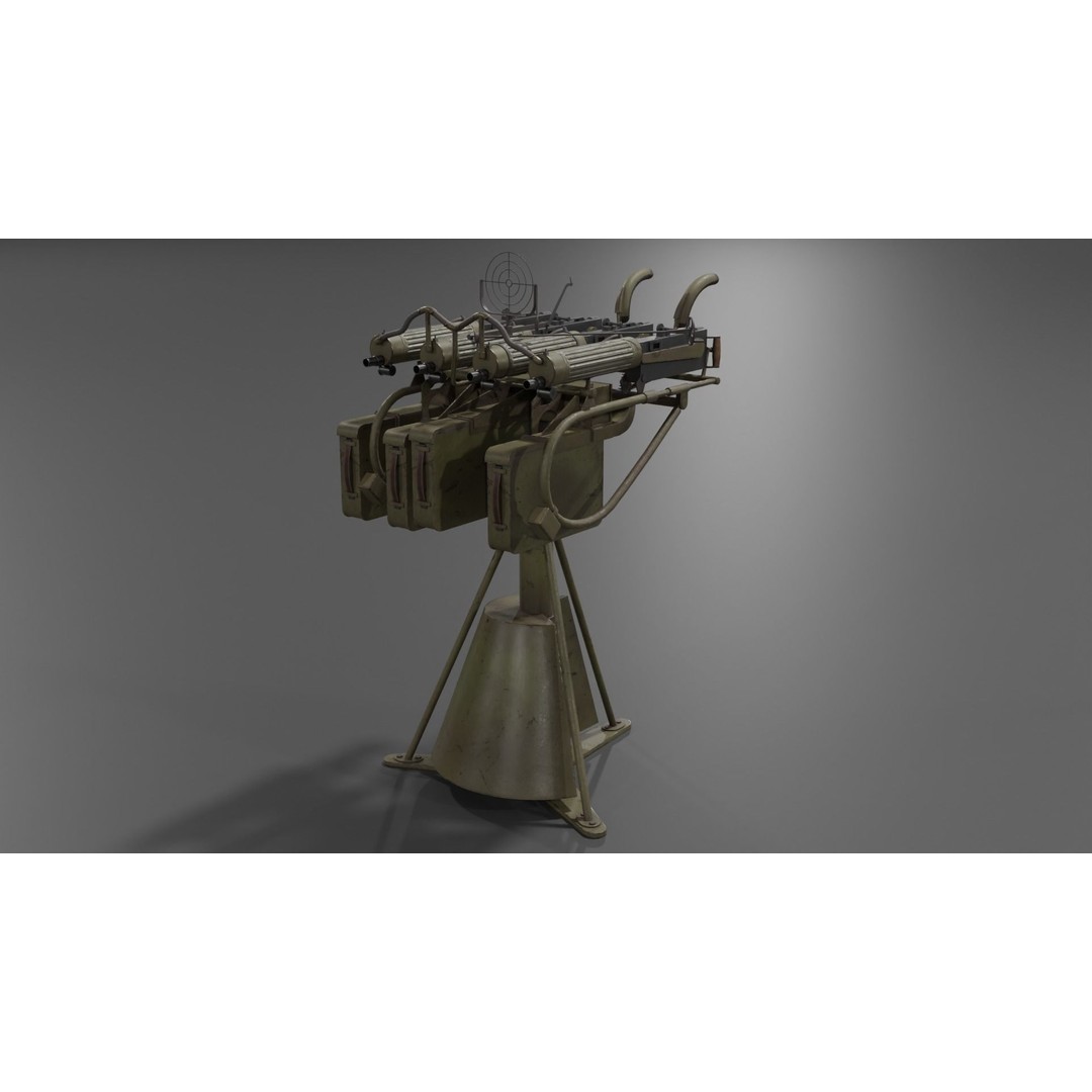 Maxim Anti Aircraft Machine Gun 3D Model – Low Poly Game Asset, FBX, OBJ - View 7