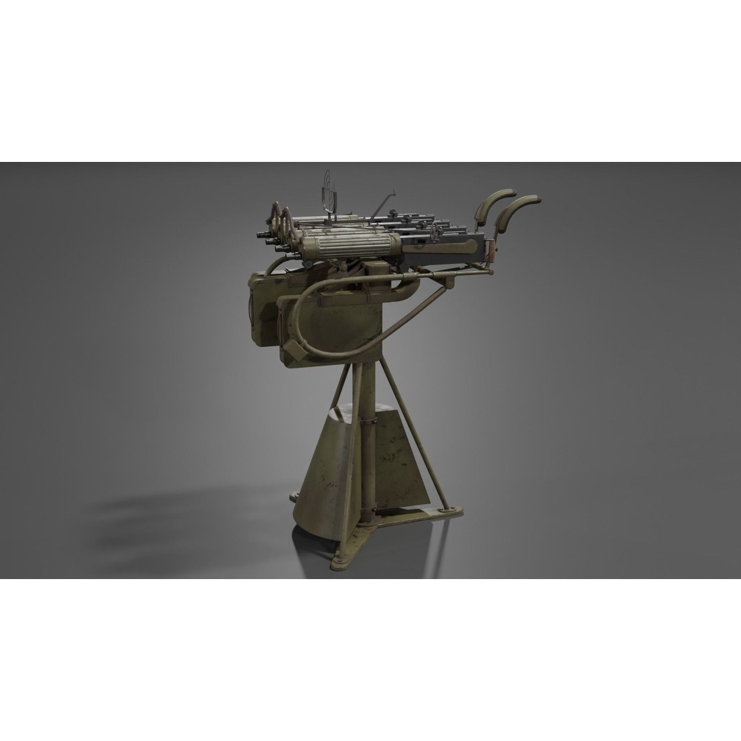 Maxim Anti Aircraft Machine Gun 3D Model – Low Poly Game Asset, FBX, OBJ - View 8