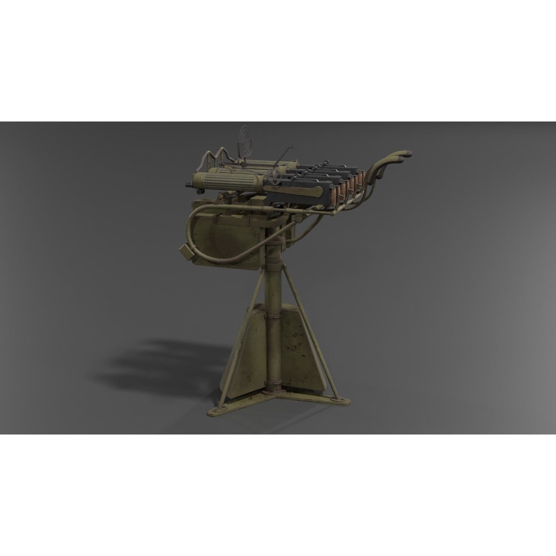 Maxim Anti Aircraft Machine Gun 3D Model – Low Poly Game Asset, FBX, OBJ - View 9
