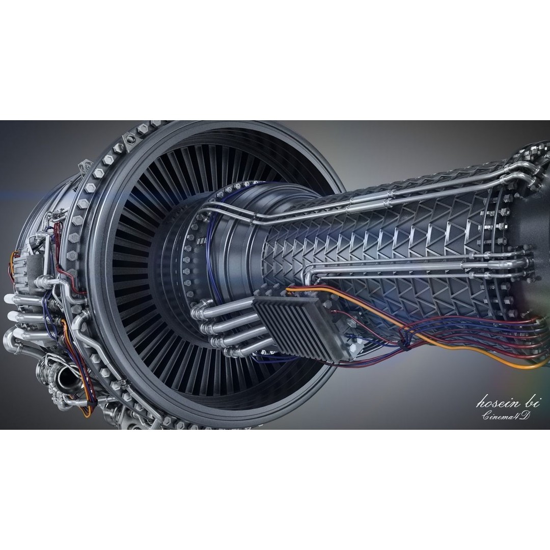 Jet Engine 3D Model – High Poly Aircraft Part, FBX & OBJ Formats - View 10