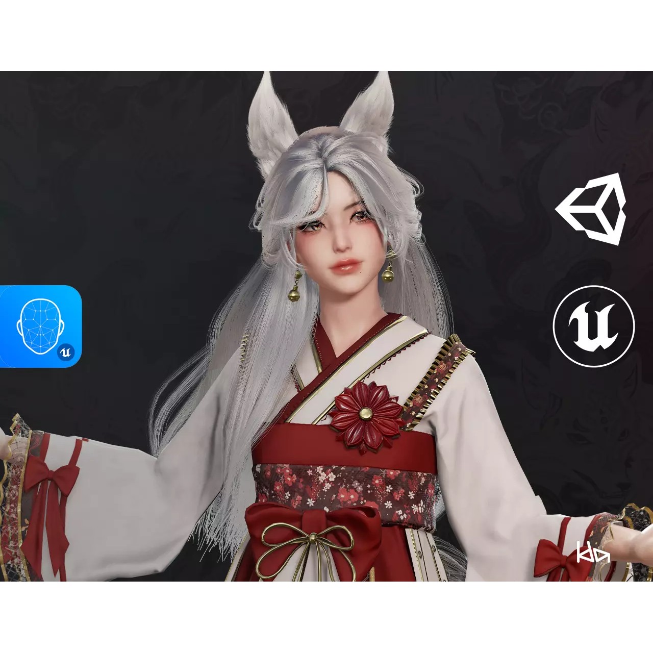 Kitsune Yuna - Low-Poly Game-Ready 3D Model - View 2