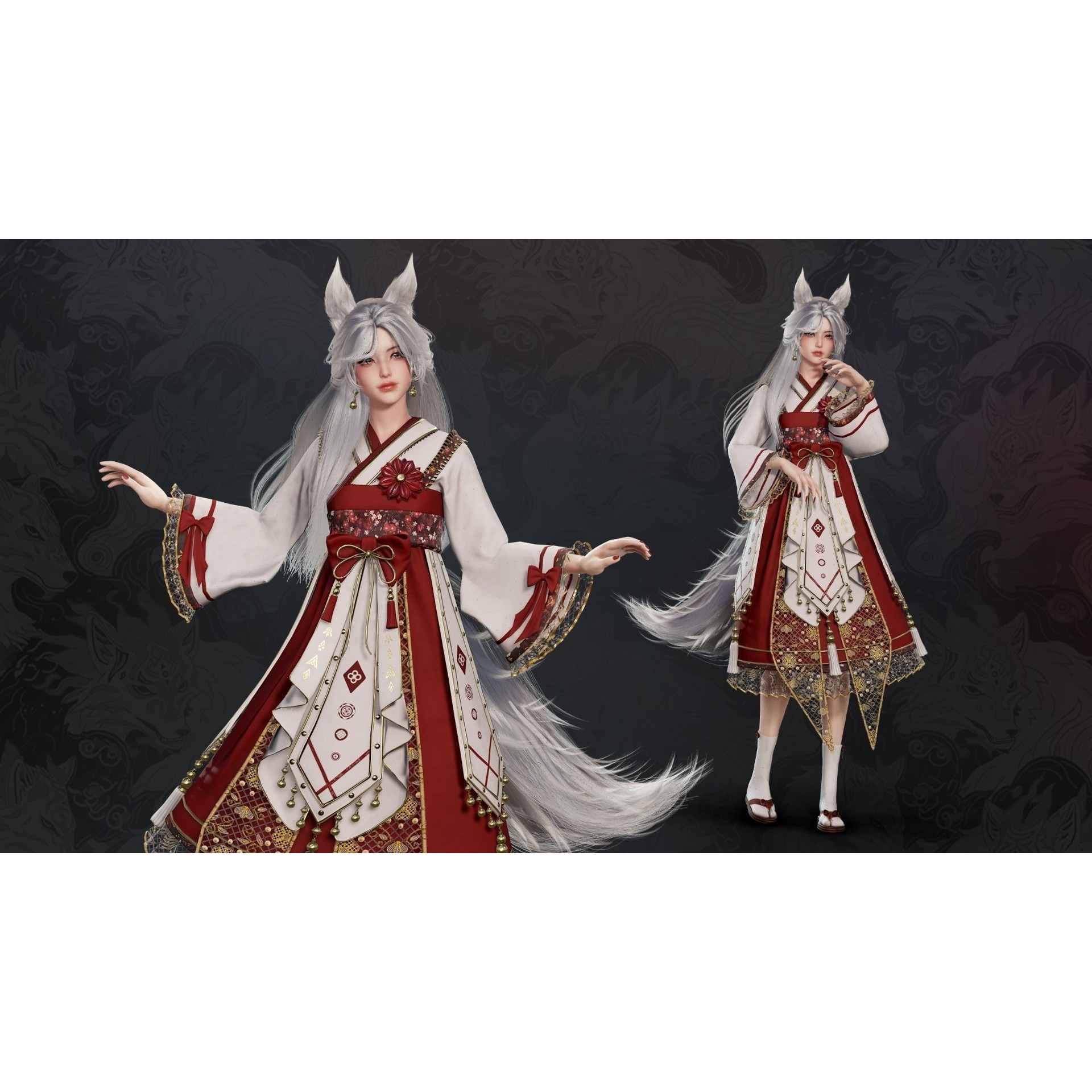 Kitsune Yuna - Low-Poly Game-Ready 3D Model - View 3
