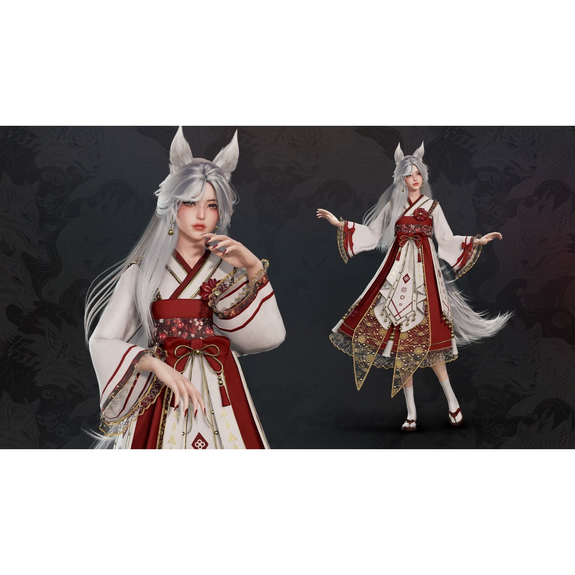 Kitsune Yuna - Low-Poly Game-Ready 3D Model - View 4