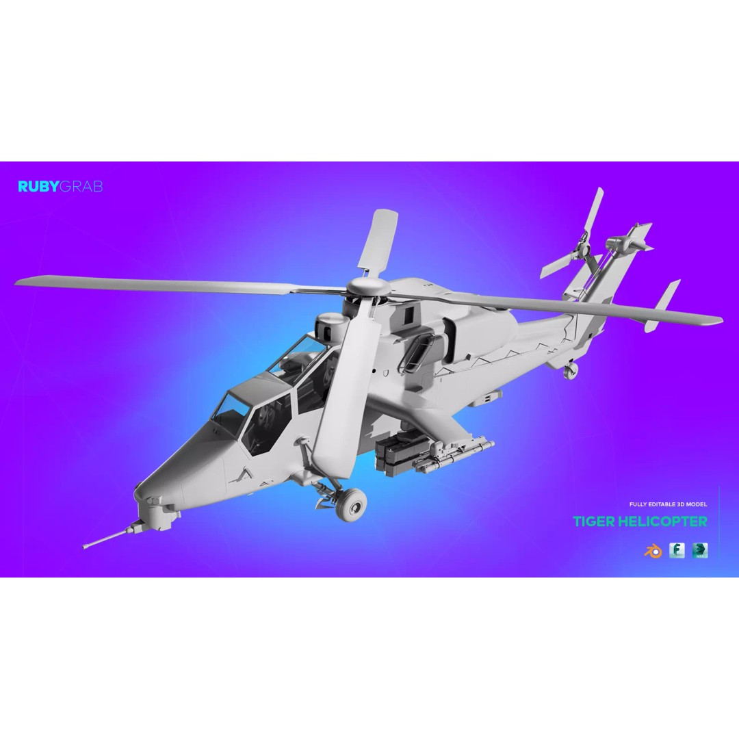 Tiger Helicopter 3D Model – High Poly Realistic Aircraft, Blender, FBX - View 2