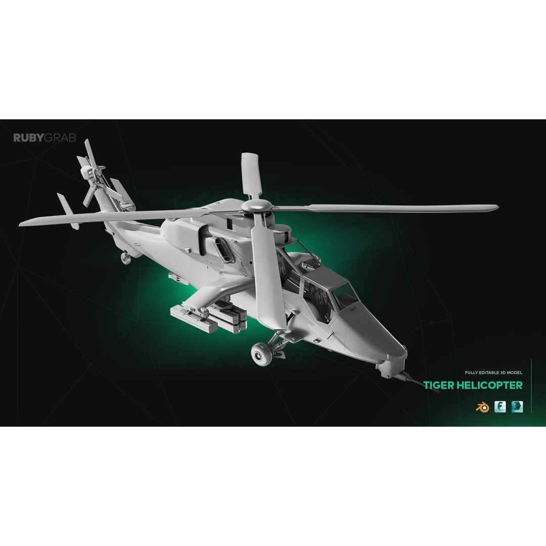 Tiger Helicopter 3D Model – High Poly Realistic Aircraft, Blender, FBX - View 3