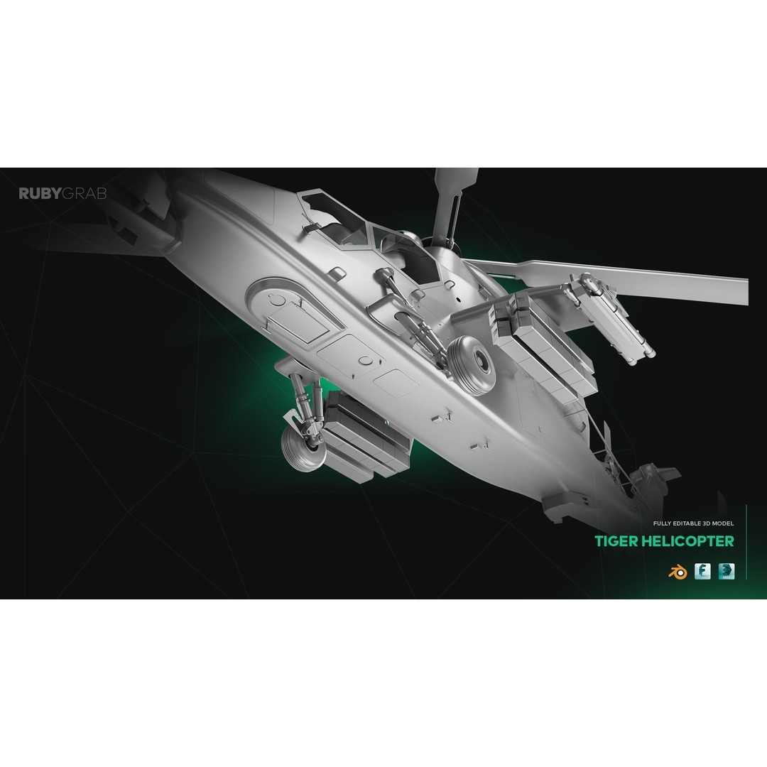 Tiger Helicopter 3D Model – High Poly Realistic Aircraft, Blender, FBX - View 4