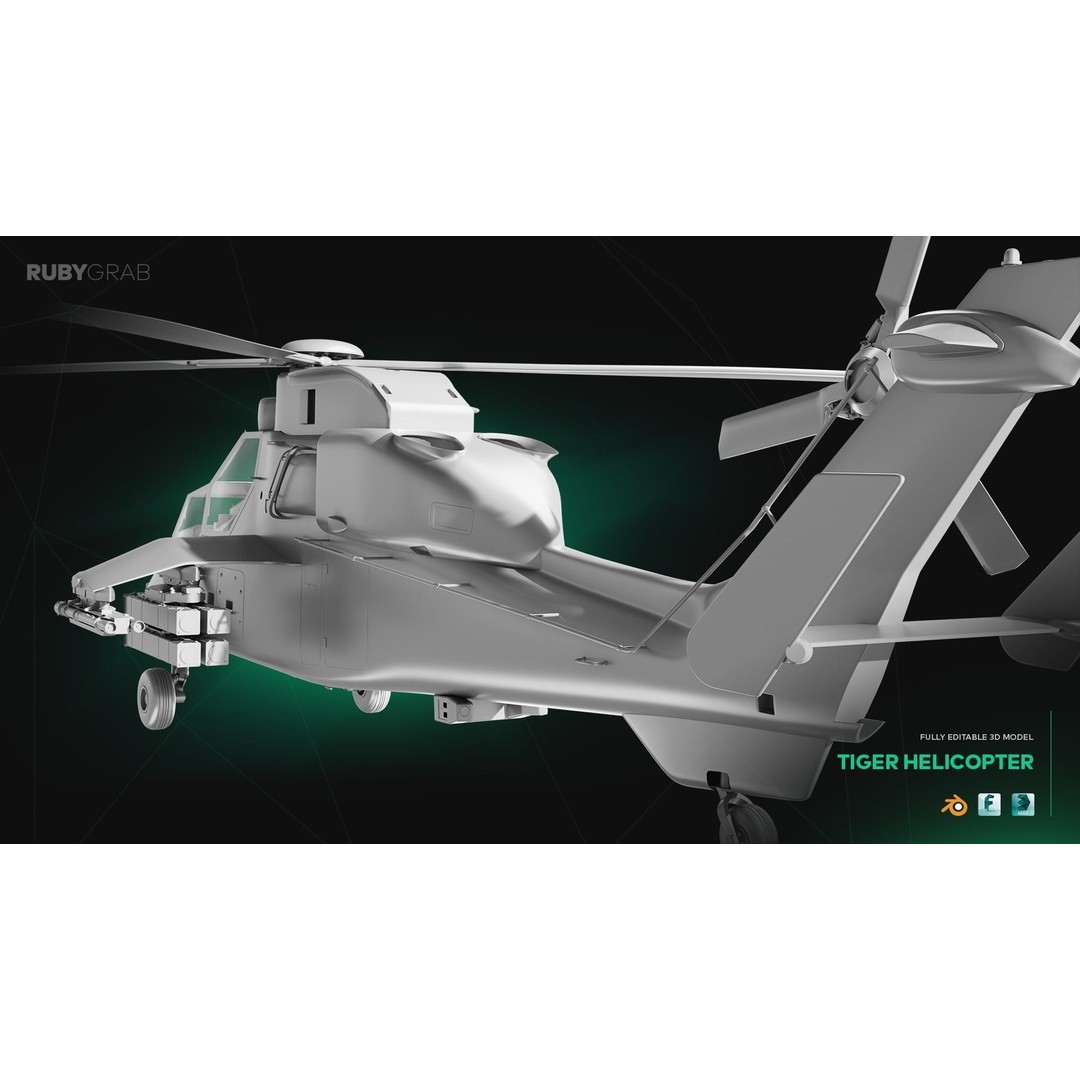 Tiger Helicopter 3D Model – High Poly Realistic Aircraft, Blender, FBX - View 6