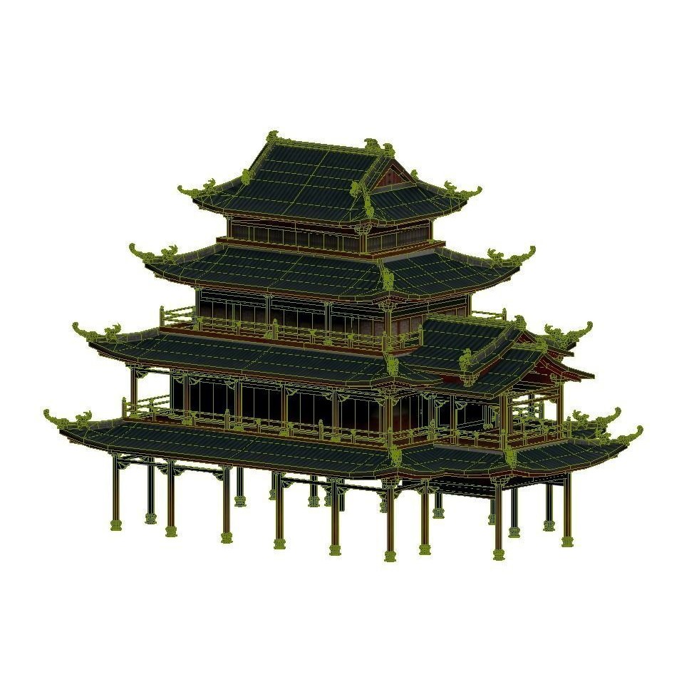 Multi-Story Wooden Structure House - Low-Poly Game-Ready 3D Model - View 10
