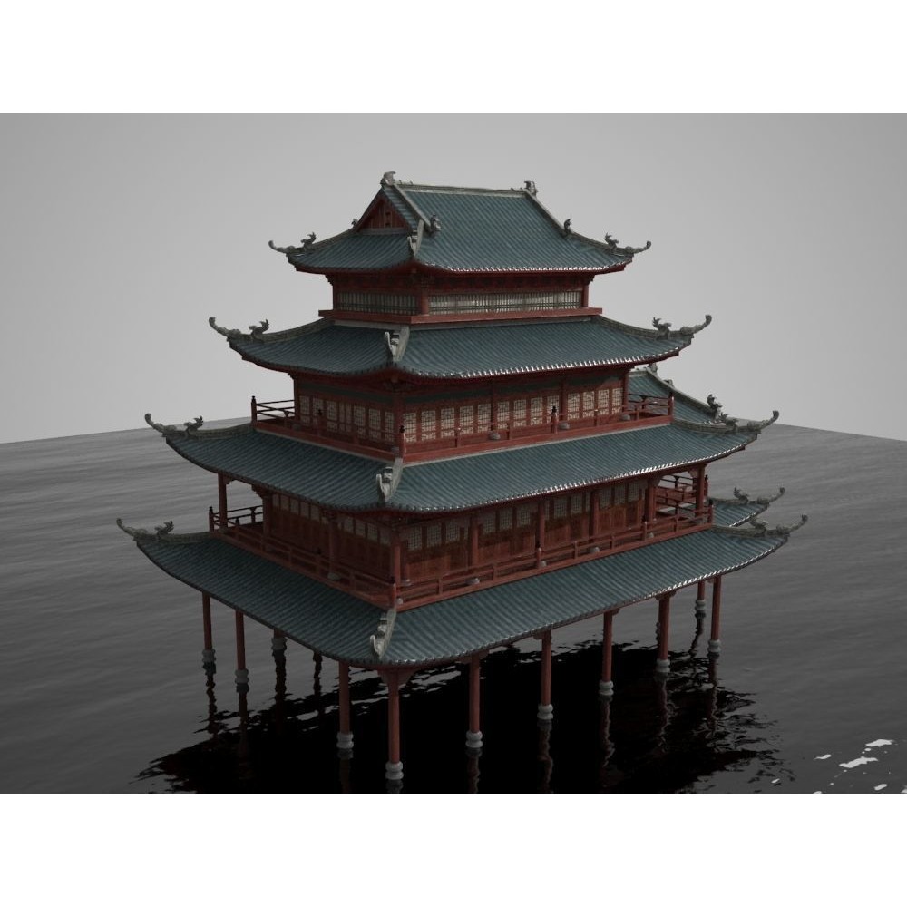 Multi-Story Wooden Structure House - Low-Poly Game-Ready 3D Model - View 11