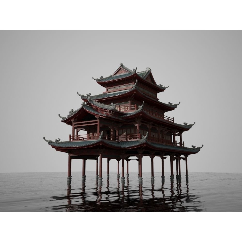 Multi-Story Wooden Structure House - Low-Poly Game-Ready 3D Model - View 12