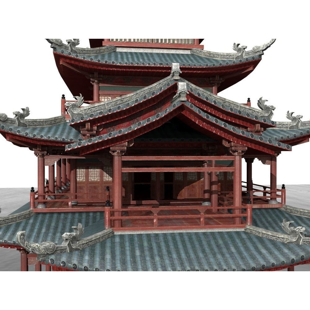 Multi-Story Wooden Structure House - Low-Poly Game-Ready 3D Model - View 14