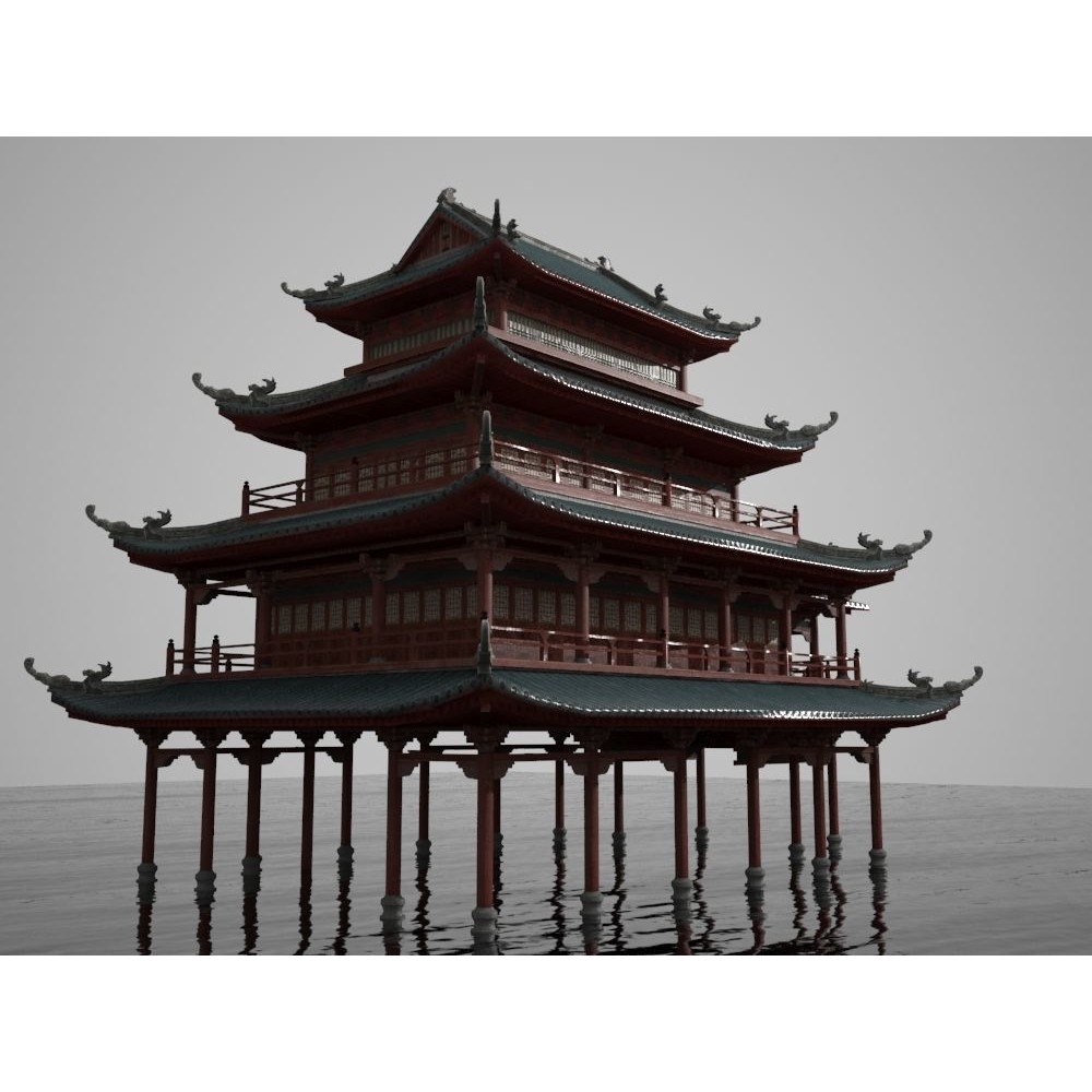 Multi-Story Wooden Structure House - Low-Poly Game-Ready 3D Model - View 6