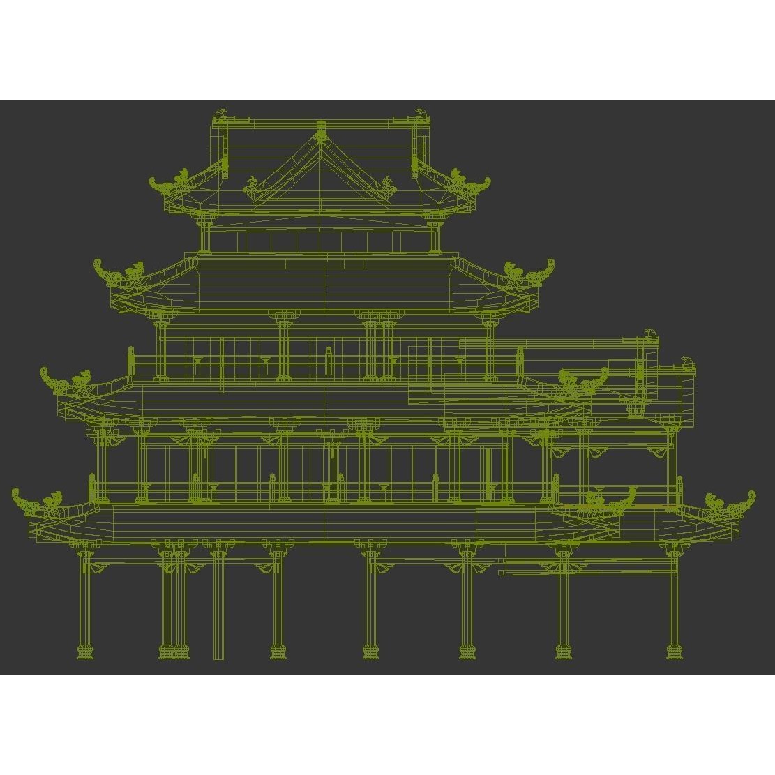 Multi-Story Wooden Structure House - Low-Poly Game-Ready 3D Model - View 7