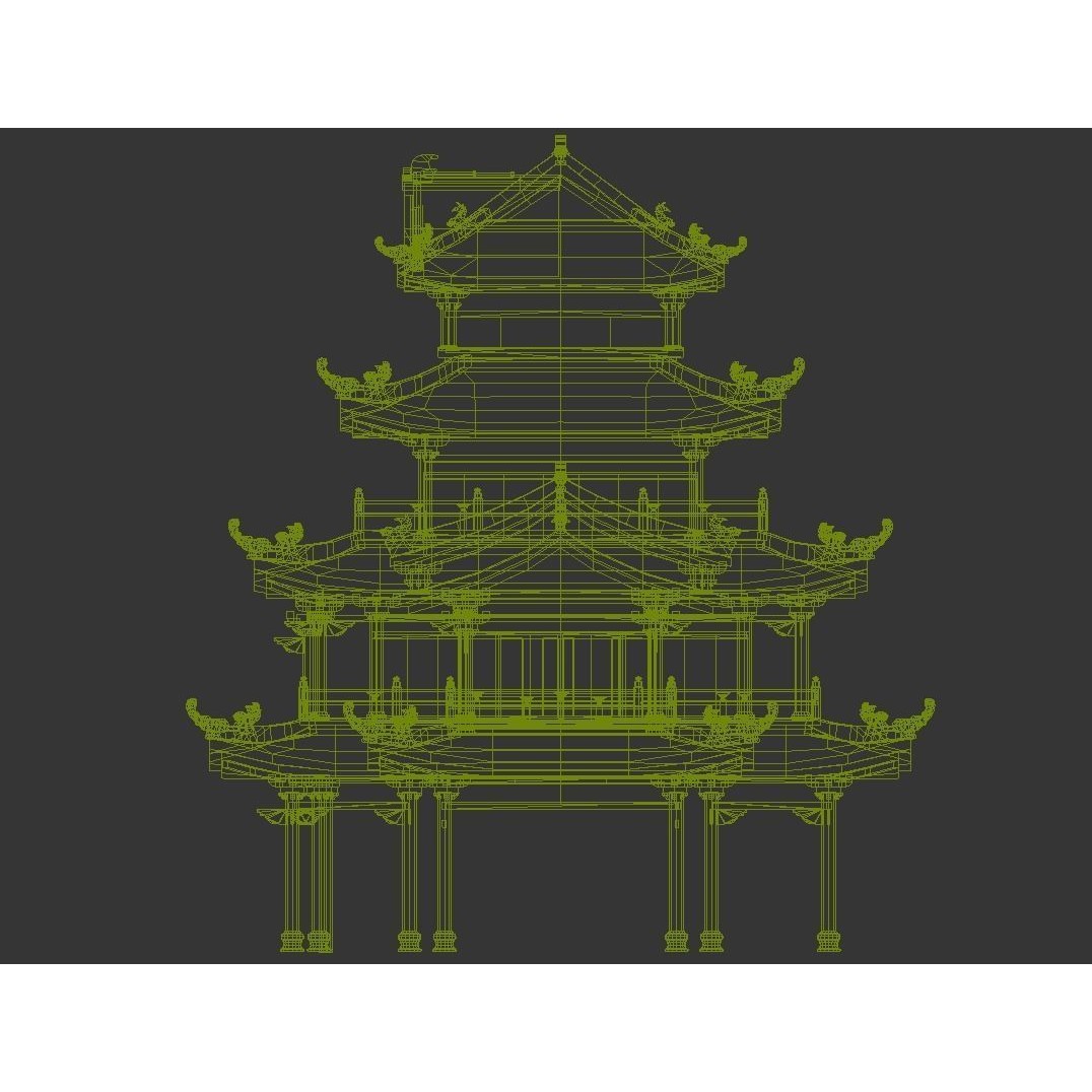 Multi-Story Wooden Structure House - Low-Poly Game-Ready 3D Model - View 8