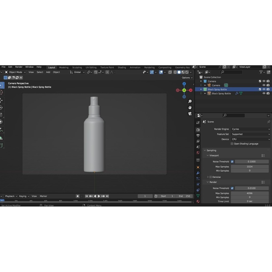 Black Spray Bottle 3D Model – High Quality PBR Asset, Blender & FBX
