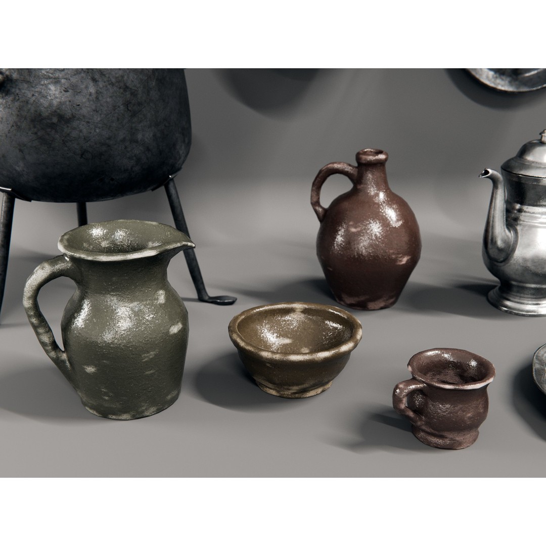Medieval Kitchen and Dining Tools 3D Model – PBR Asset Pack, Blender, FBX - View 3