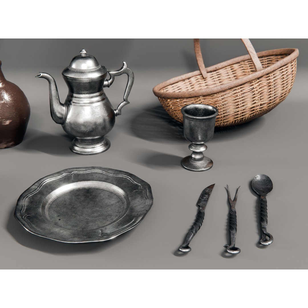Medieval Kitchen and Dining Tools 3D Model – PBR Asset Pack, Blender, FBX - View 4