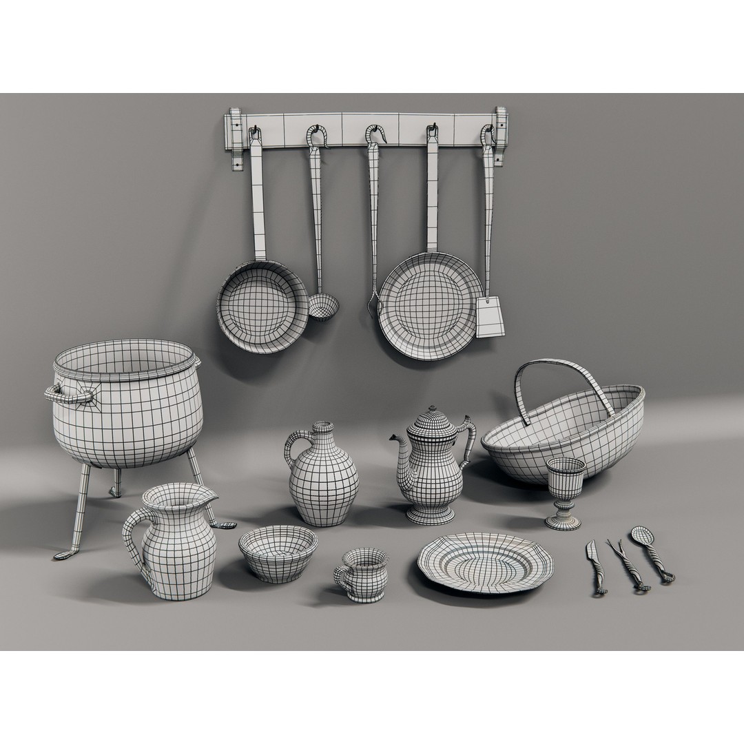 Medieval Kitchen and Dining Tools 3D Model – PBR Asset Pack, Blender, FBX - View 6