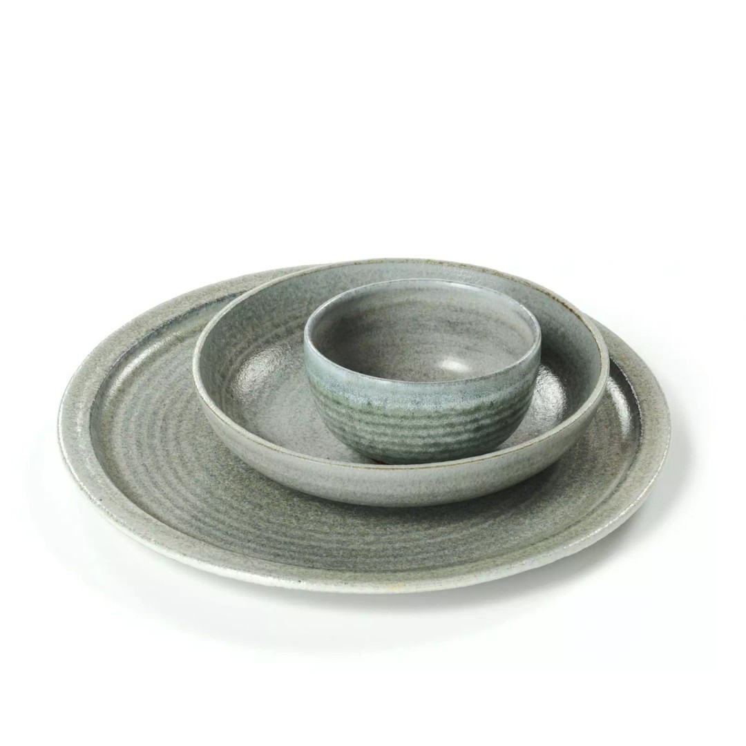 Ceramic Set 3D Model – Handmade Green Grey Kitchenware, FBX, OBJ - View 2