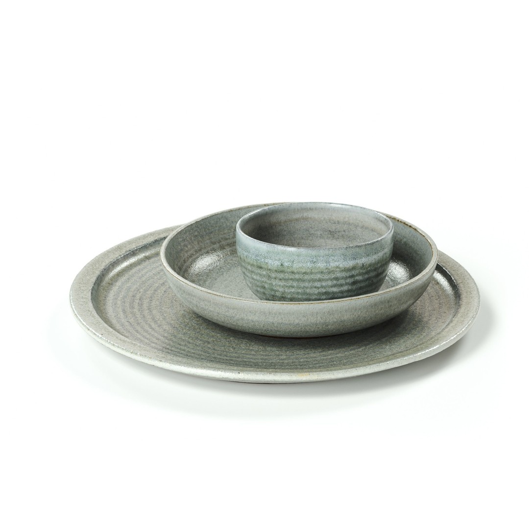 Ceramic Set 3D Model – Handmade Green Grey Kitchenware, FBX, OBJ - View 3