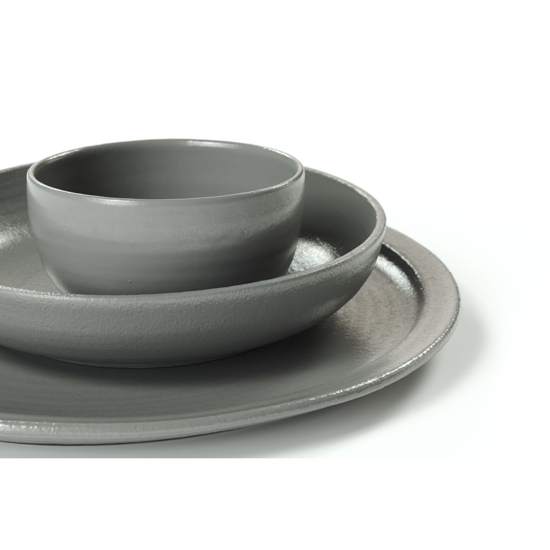 Ceramic Set 3D Model – Handmade Green Grey Kitchenware, FBX, OBJ - View 6