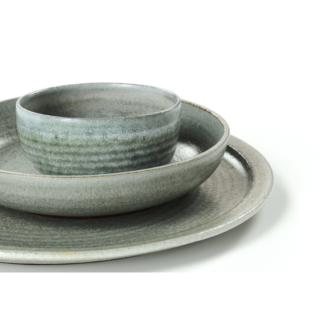 Ceramic Set 3D Model – Handmade Green Grey Kitchenware, FBX, OBJ - View 7